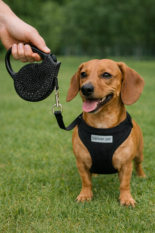 Crystal Retractable Leash Black