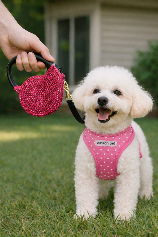 Crystal Retractable Leash Dark Pink