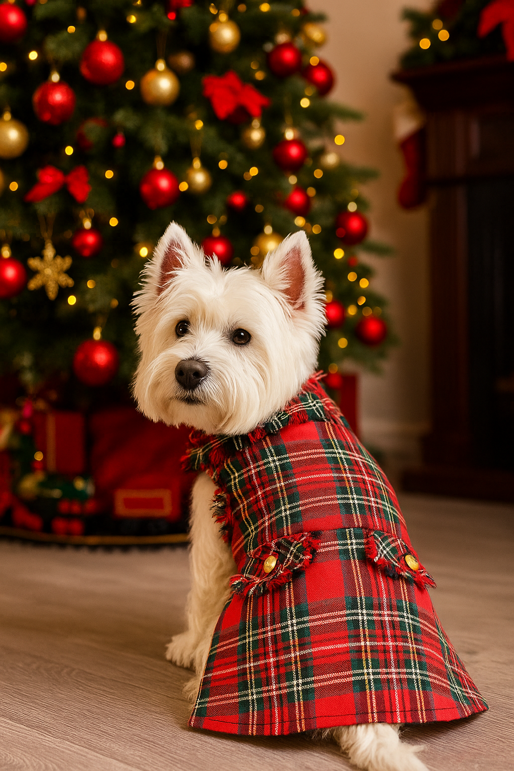 Tartan Fringe Dress, Red