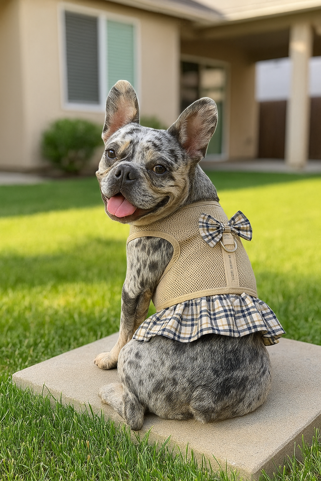 Harness Dress, Khaki Plaid