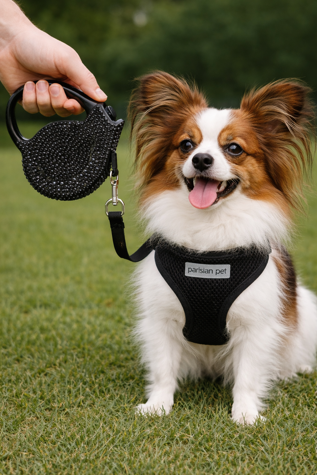 Crystal Retractable Leash Black