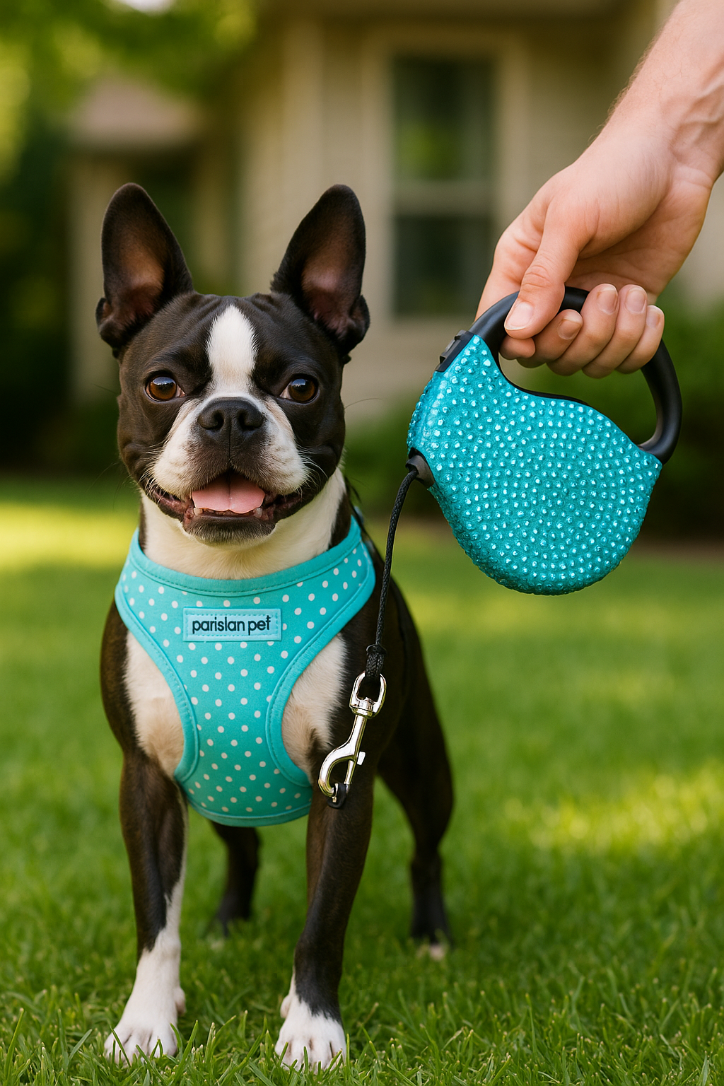 Crystal Retractable Leash Blue