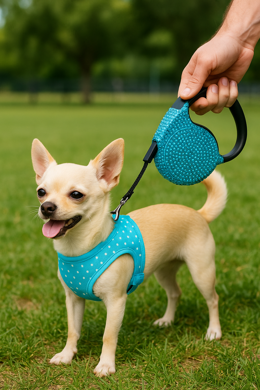 Crystal Retractable Leash Blue