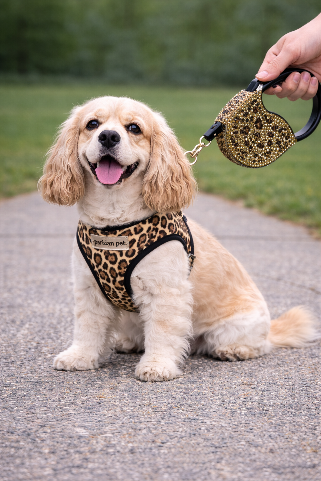Crystal Retractable Leash Leopard