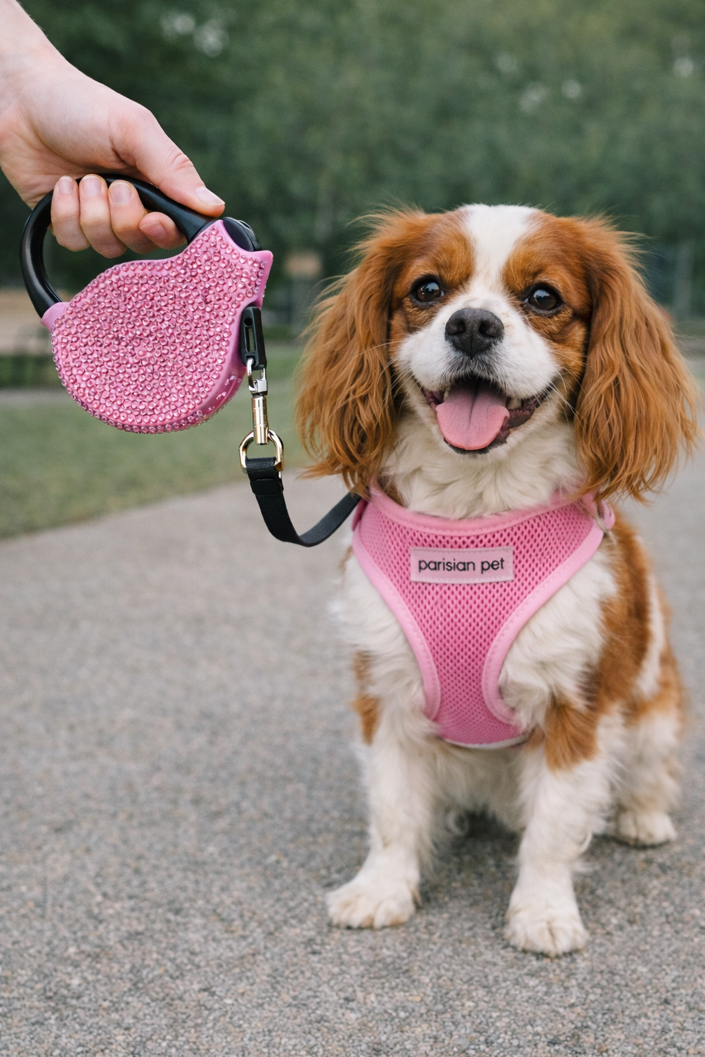 Crystal Retractable Leash Pink