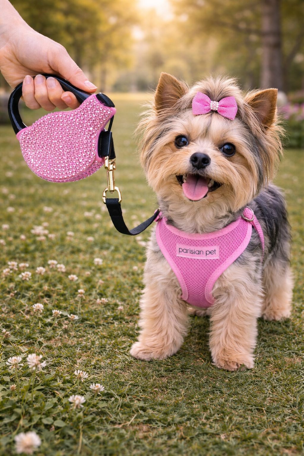 Crystal Retractable Leash Pink
