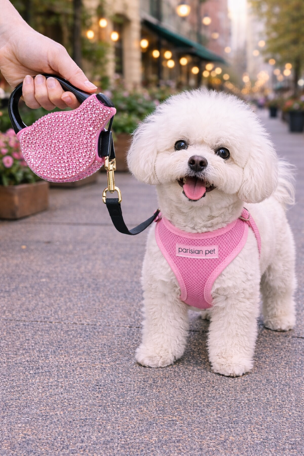 Crystal Retractable Leash Pink