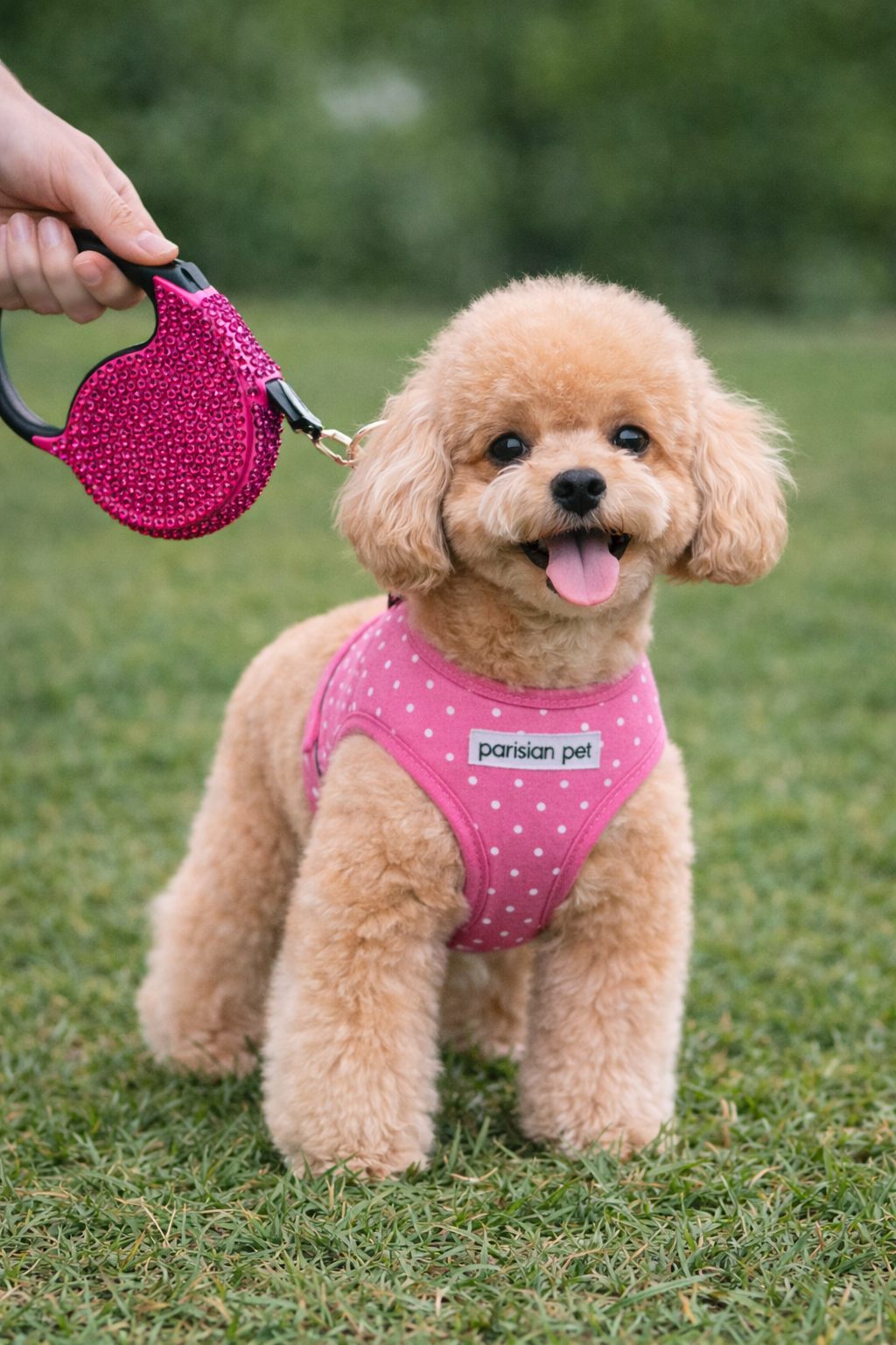 Crystal Retractable Leash Dark Pink