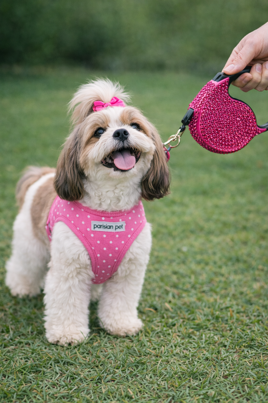 Crystal Retractable Leash Dark Pink