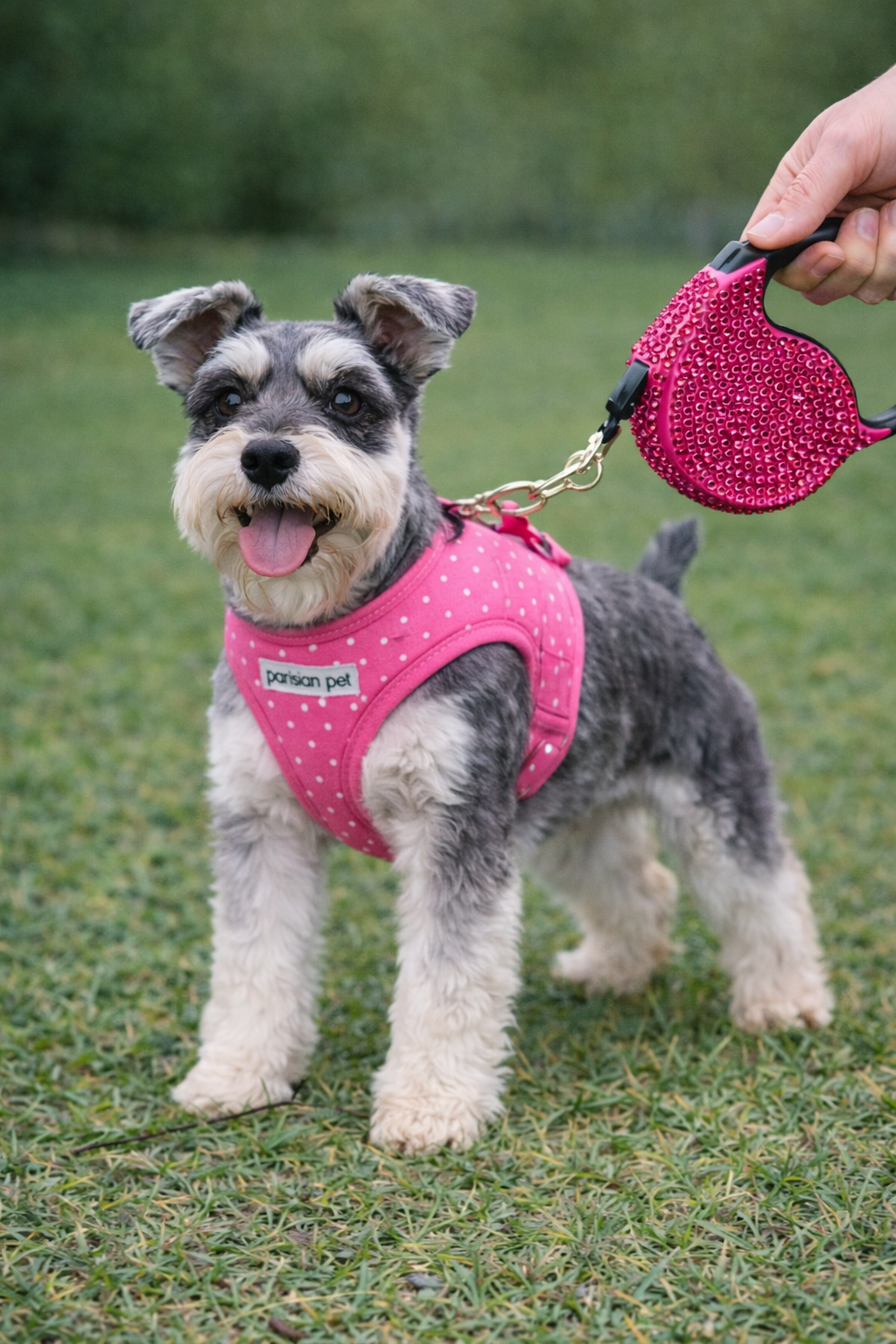 Crystal Retractable Leash Dark Pink
