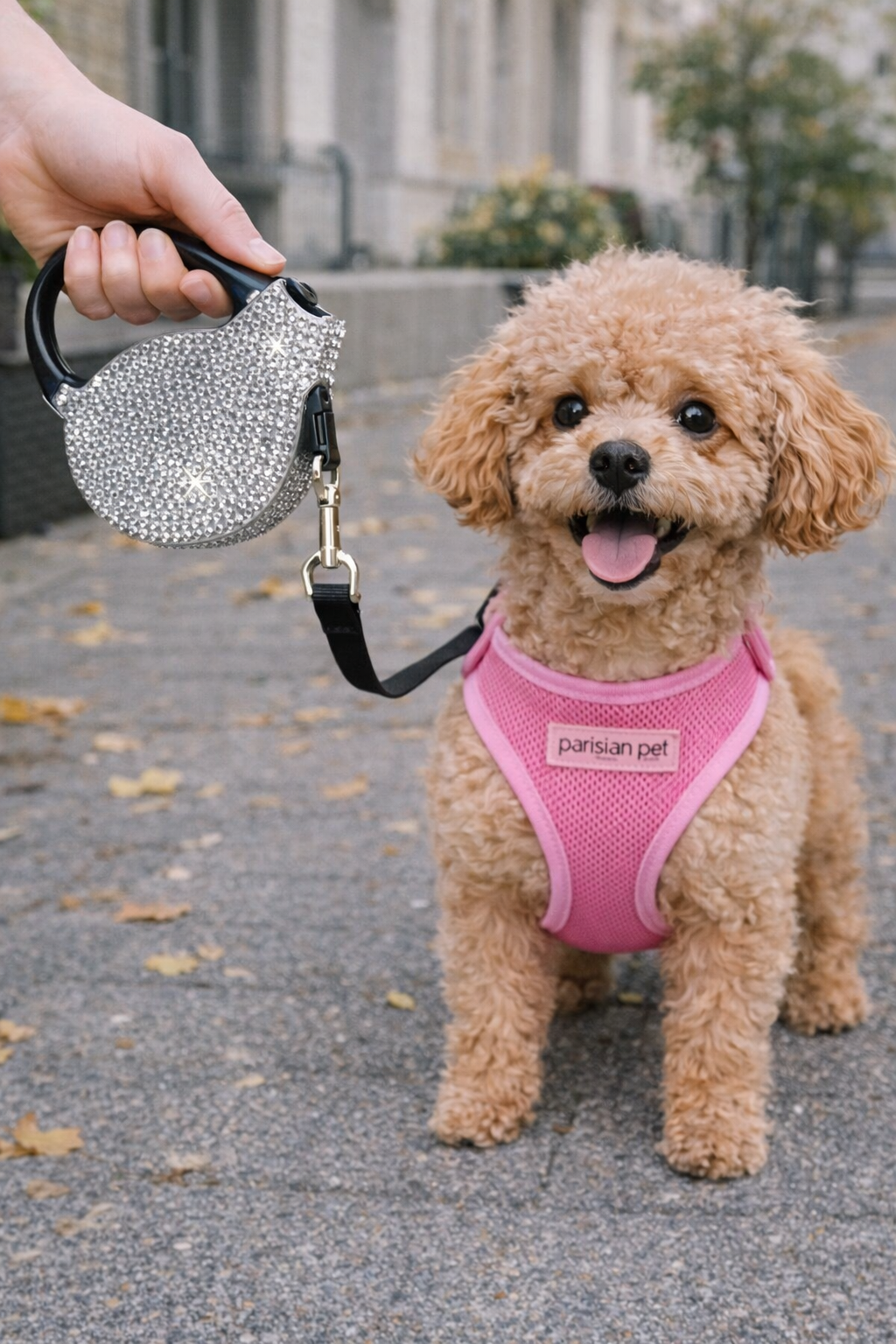 Crystal Retractable Leash Silver