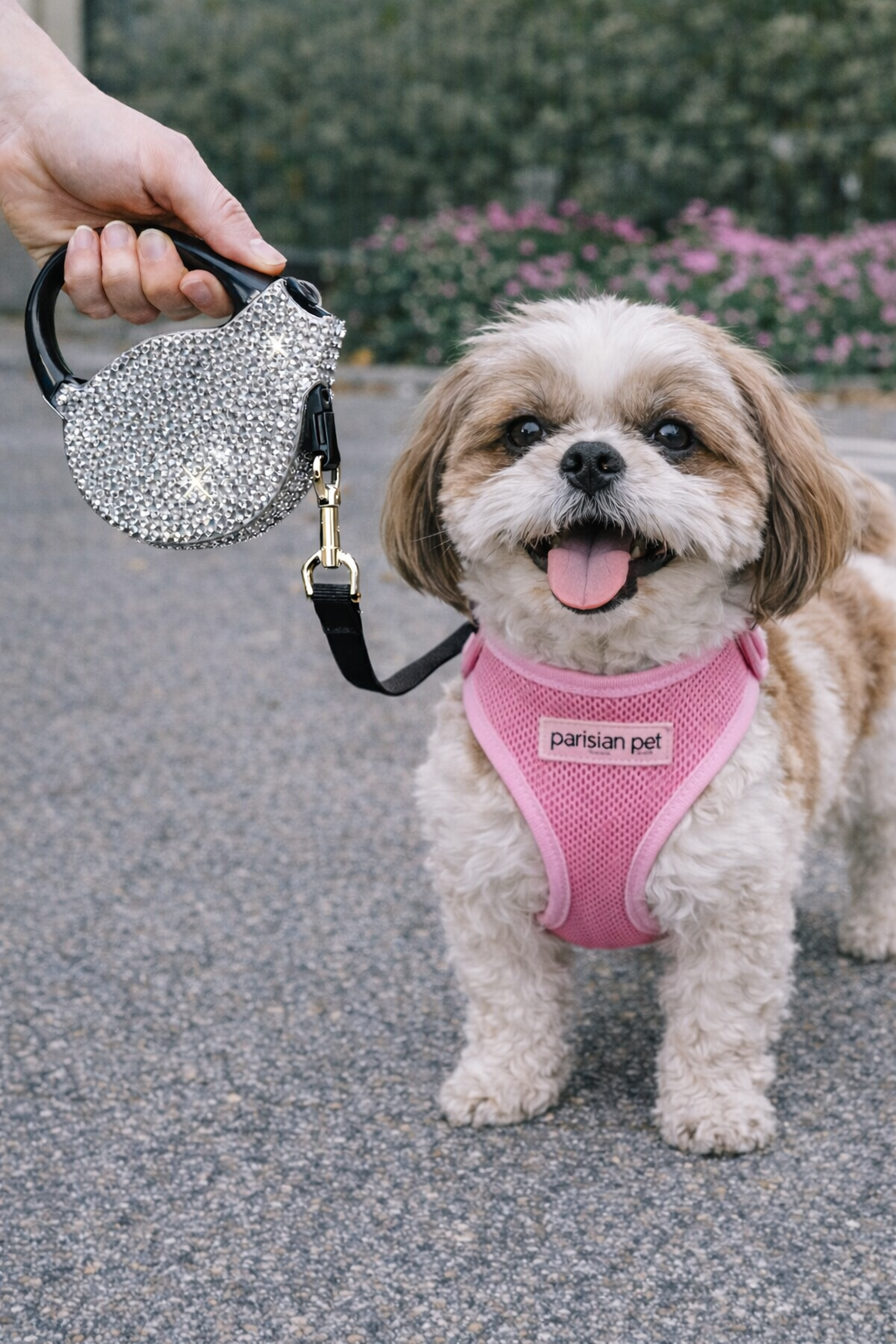 Crystal Retractable Leash Silver