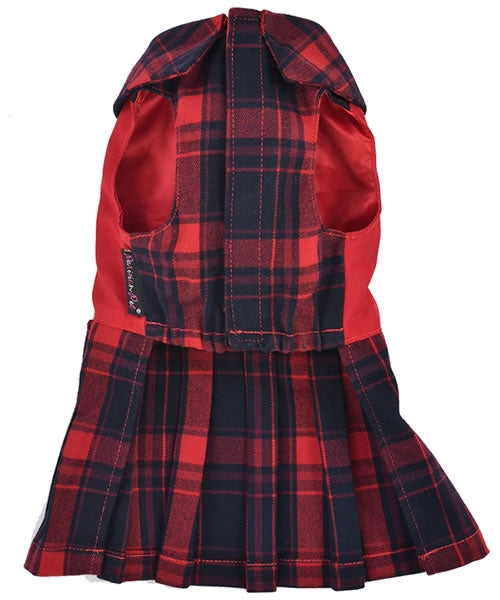 Scottish Pleated Dress, Red/Blue Plaid