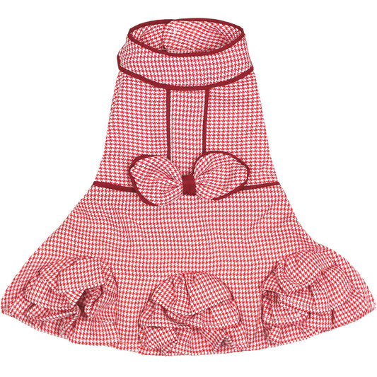 Houndstooth Ruffles Dress - Red