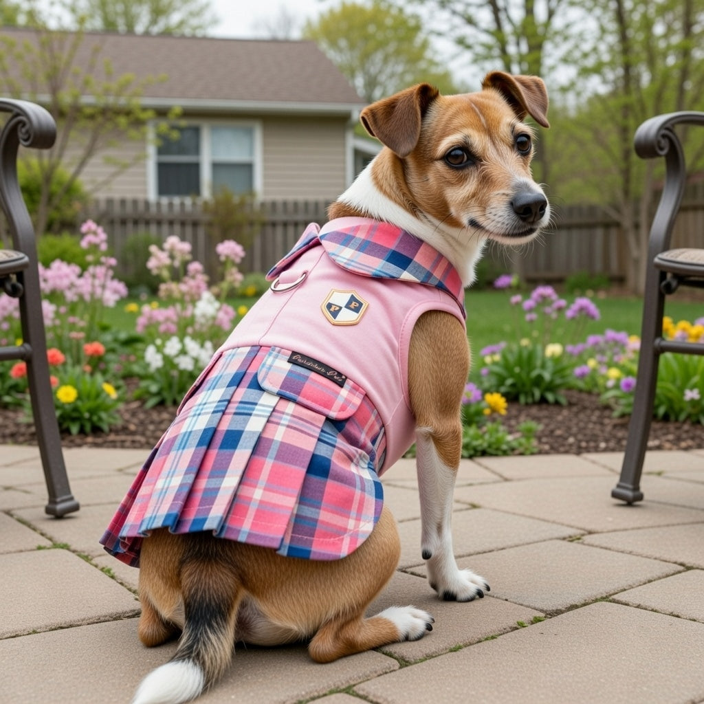 Plaid Royal Pleated Dress - Pink